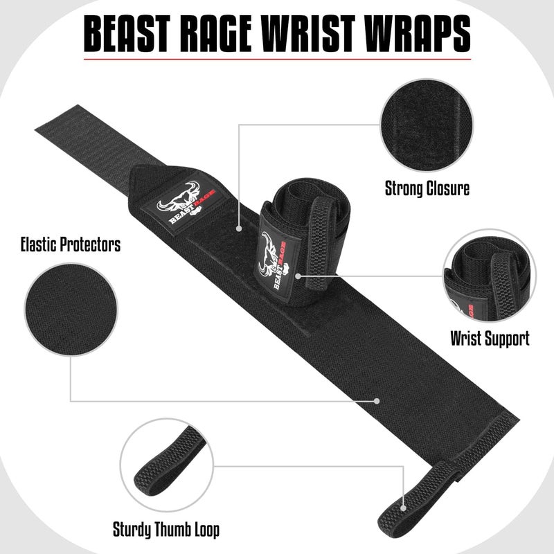 BEAST RAGE Wrist Wraps for Weightlifting - Adjustable Lifting Straps With Thumb Loop for Enhanced Gym Support, Powerlifting, Bodybuilding and Workout - Image 4